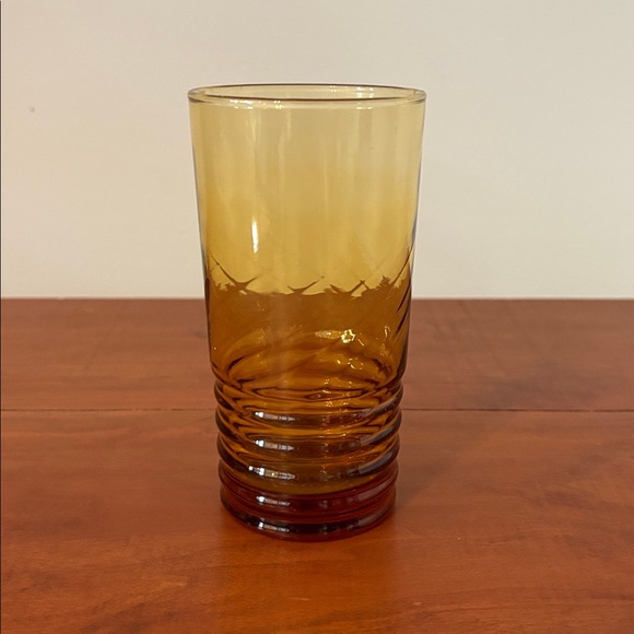 Libbey Other - Vintage Amber Glass Tumbler Ribbed Base Retro Drinkware